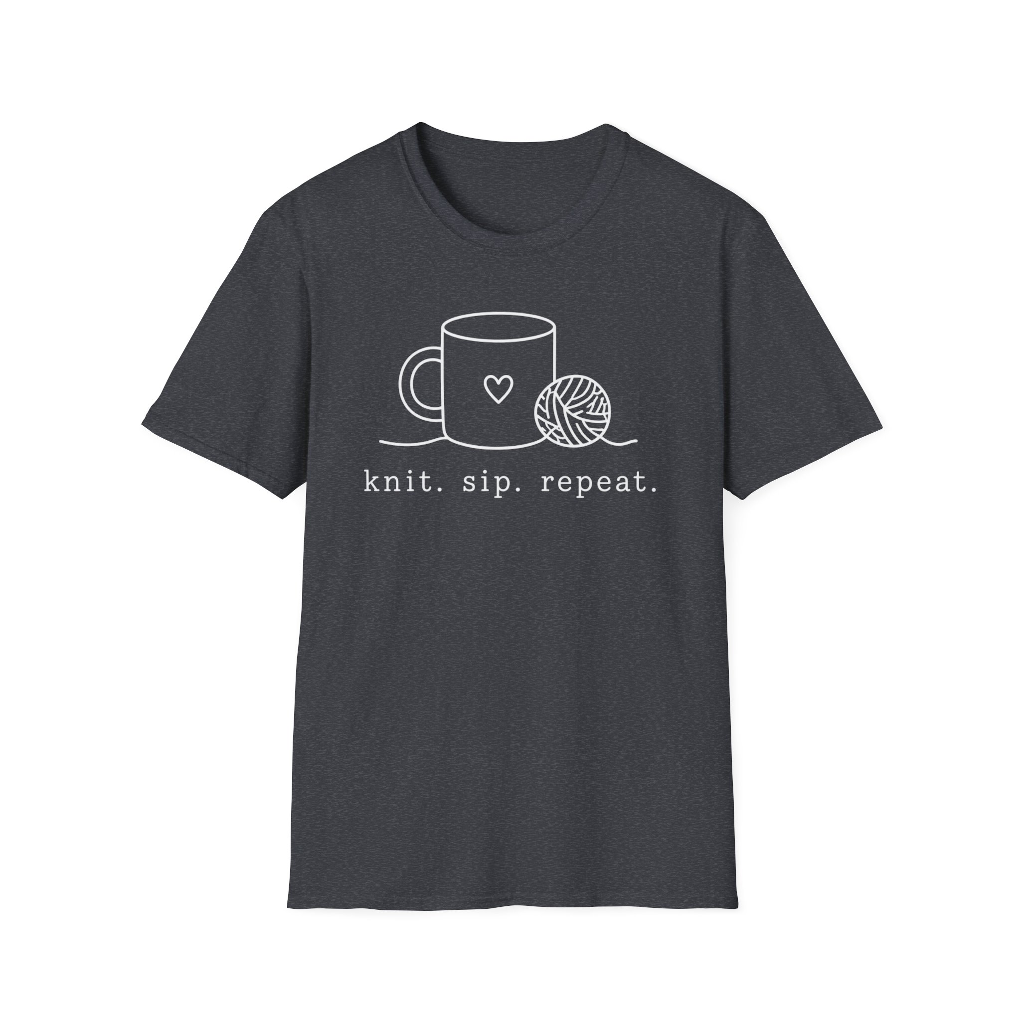 Knit. Sip. Repeat. T-Shirt — Knitting Mug & Yarn Tee for Crafters